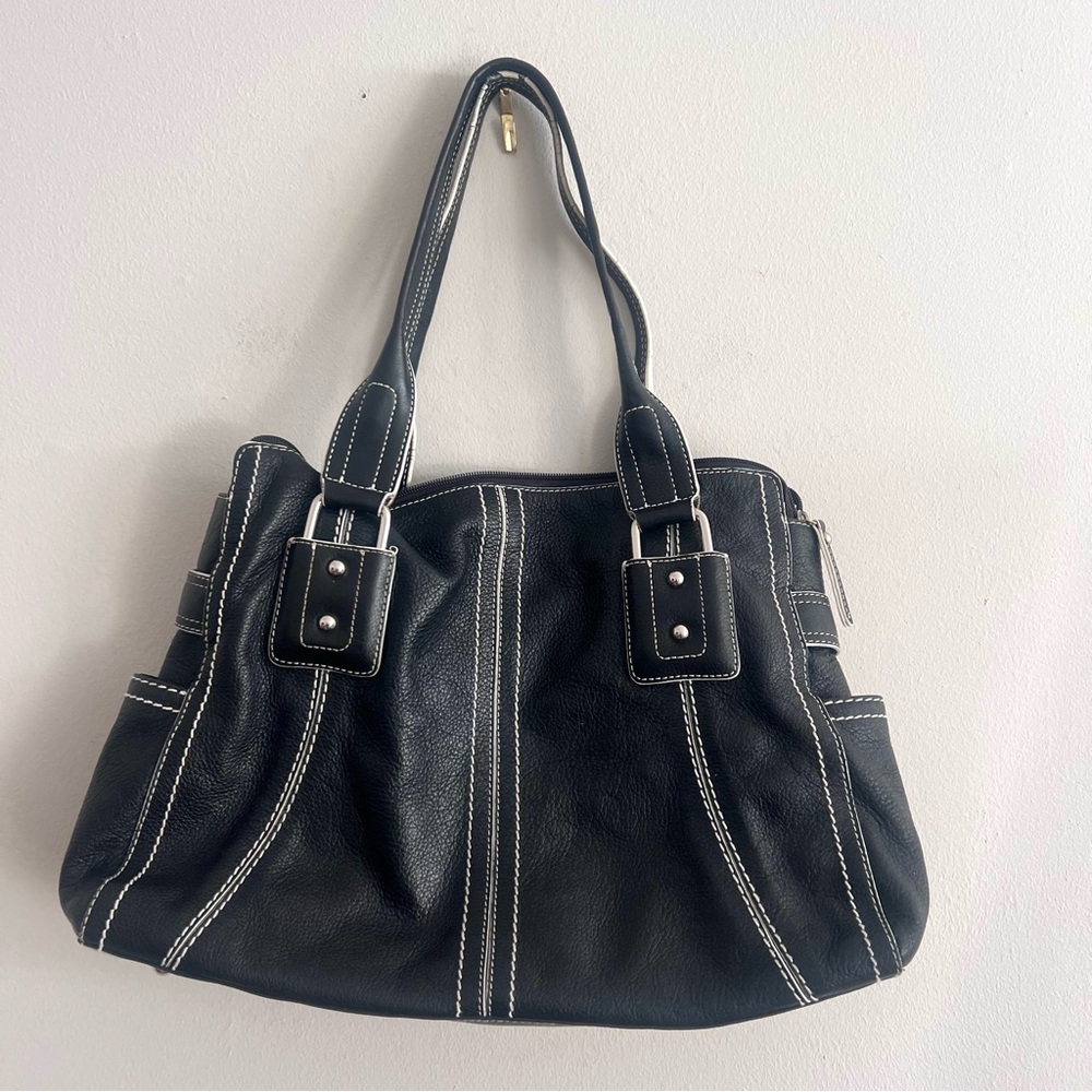 Elegant Tignanello Black Leather Tote Bag satchel good condition and gre…